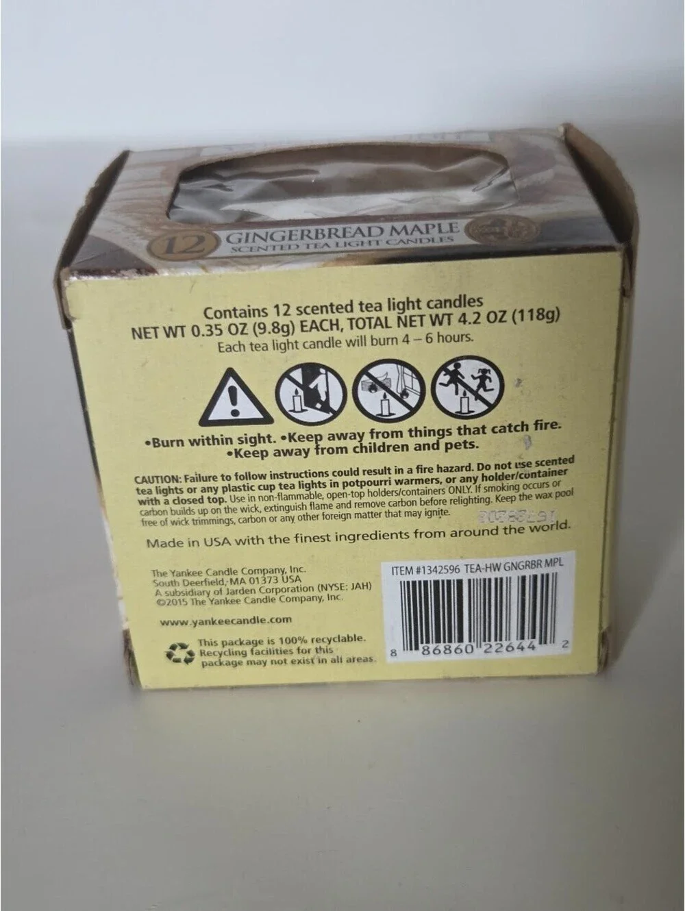 Yankee Candle Gingerbread Maple 12-Pack Scented Tea Light Candles 4.2 oz Box